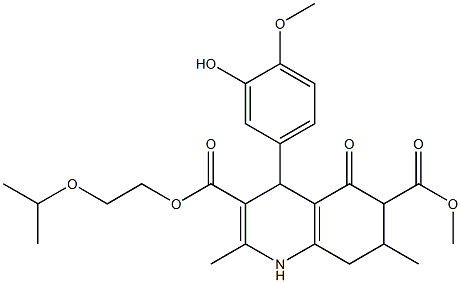 3-(2-isopropoxyethyl) 6-methyl 4-(3-hydroxy-4-methoxyphenyl)-2,7-dimethyl-5-oxo-1,4,5,6,7,8-hexahydroquinoline-3,6-dicarboxylate Struktur