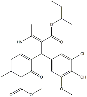 3-sec-butyl 6-methyl 4-(3-chloro-4-hydroxy-5-methoxyphenyl)-2,7-dimethyl-5-oxo-1,4,5,6,7,8-hexahydroquinoline-3,6-dicarboxylate Struktur