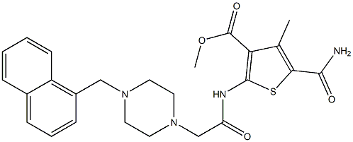 methyl 5-carbamoyl-4-methyl-2-(2-(4-(naphthalen-1-ylmethyl)piperazin-1-yl)acetamido)thiophene-3-carboxylate Struktur