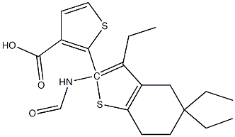 ethyl 5-ethyl-2-(5-ethyl-4,5,6,7-tetrahydrobenzo[b]thiophene-2-carboxamido)thiophene-3-carboxylate Struktur