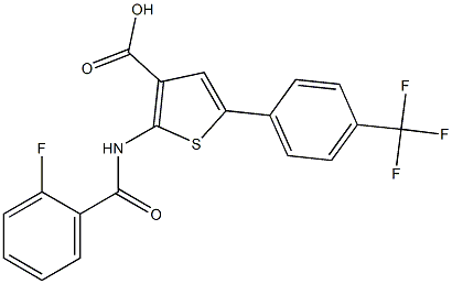 2-(2-fluorobenzamido)-5-(4-(trifluoromethyl)phenyl)thiophene-3-carboxylic acid Struktur