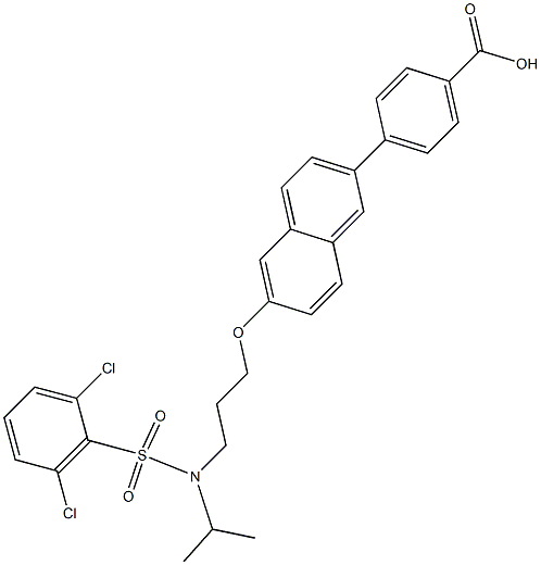 4-(6-(3-(2,6-dichloro-N-isopropylphenylsulfonamido)propoxy)naphthalen-2-yl)benzoic acid Struktur