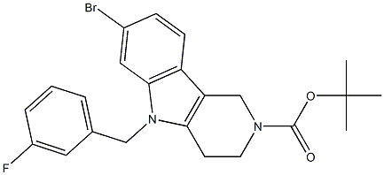 tert-butyl 7-bromo-5-(3-fluorobenzyl)-3,4-dihydro-1H-pyrido[4,3-b]indole-2(5H)-carboxylate Struktur