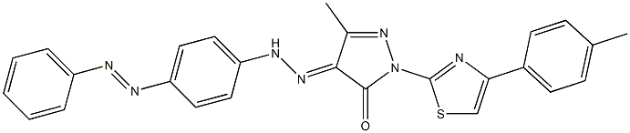 5-methyl-2-[4-(4-methylphenyl)-1,3-thiazol-2-yl]-4-{[4-(phenyldiazenyl)phenyl]hydrazono}-2,4-dihydro-3H-pyrazol-3-one Struktur