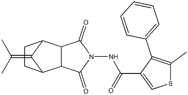 N-(1,3-dioxo-8-(propan-2-ylidene)hexahydro-1H-4,7-methanoisoindol-2(3H)-yl)-5-methyl-4-phenylthiophene-3-carboxamide Struktur