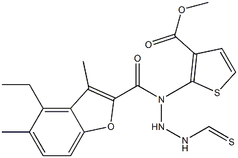 methyl 4-ethyl-5-methyl-2-(2-(3-methylbenzofuran-2-carbonyl)hydrazinecarbothioamido)thiophene-3-carboxylate Struktur