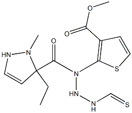 methyl 5-ethyl-2-(2-(1-methyl-1H-pyrazole-5-carbonyl)hydrazinecarbothioamido)thiophene-3-carboxylate Struktur