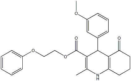 2-phenoxyethyl 4-(3-methoxyphenyl)-2-methyl-5-oxo-1,4,5,6,7,8-hexahydroquinoline-3-carboxylate Struktur