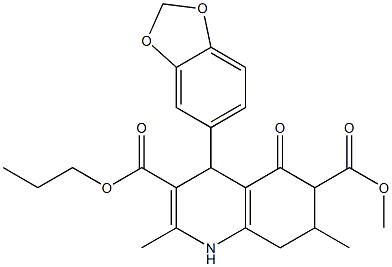 6-methyl 3-propyl 4-(benzo[d][1,3]dioxol-5-yl)-2,7-dimethyl-5-oxo-1,4,5,6,7,8-hexahydroquinoline-3,6-dicarboxylate Struktur