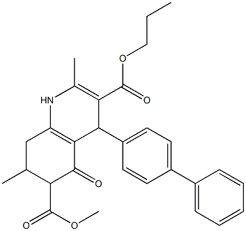 6-methyl 3-propyl 4-([1,1'-biphenyl]-4-yl)-2,7-dimethyl-5-oxo-1,4,5,6,7,8-hexahydroquinoline-3,6-dicarboxylate Struktur