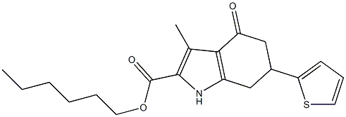 hexyl 3-methyl-4-oxo-6-(thiophen-2-yl)-4,5,6,7-tetrahydro-1H-indole-2-carboxylate Struktur