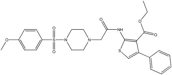 ethyl 2-(2-(4-((4-methoxyphenyl)sulfonyl)piperazin-1-yl)acetamido)-4-phenylthiophene-3-carboxylate Struktur