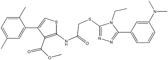 methyl 2-(2-((5-(3-(dimethylamino)phenyl)-4-ethyl-4H-1,2,4-triazol-3-yl)thio)acetamido)-4-(2,5-dimethylphenyl)thiophene-3-carboxylate Struktur