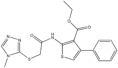 ethyl 2-(2-((4-methyl-4H-1,2,4-triazol-3-yl)thio)acetamido)-4-phenylthiophene-3-carboxylate Struktur