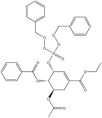 (1S,2R,6R)-6-Acetoxy-2-((bis(benzyloxy)phosphoryl)oxy)-4-(ethoxycarbonyl)cyclohex-3-en-1-yl Benzoate Struktur