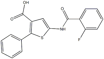 5-(2-fluorobenzamido)-2-phenylthiophene-3-carboxylic acid Struktur