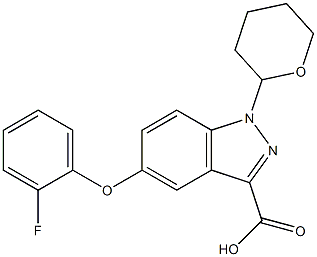 5-(2-fluorophenoxy)-1-(tetrahydro-2H-pyran-2-yl)-1H-indazole-3-carboxylic acid Struktur