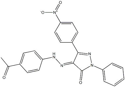 4-[(4-acetylphenyl)hydrazono]-5-(4-nitrophenyl)-2-phenyl-2,4-dihydro-3H-pyrazol-3-one Struktur