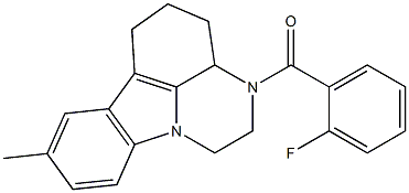 (2-fluorophenyl)(8-methyl-3a,4,5,6-tetrahydro-1H-pyrazino[3,2,1-jk]carbazol-3(2H)-yl)methanone Struktur