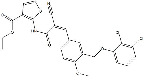 (Z)-ethyl 2-(2-cyano-3-(3-((2,3-dichlorophenoxy)methyl)-4-methoxyphenyl)acrylamido)thiophene-3-carboxylate Struktur