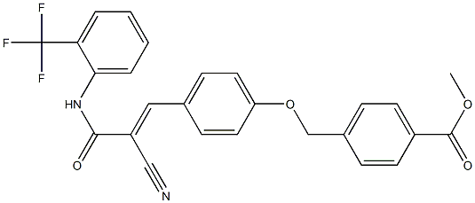 (E)-methyl 4-((4-(2-cyano-3-oxo-3-((2-(trifluoromethyl)phenyl)amino)prop-1-en-1-yl)phenoxy)methyl)benzoate Struktur