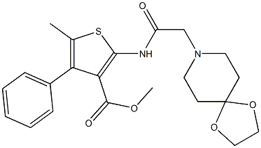 methyl 2-(2-(1,4-dioxa-8-azaspiro[4.5]decan-8-yl)acetamido)-5-methyl-4-phenylthiophene-3-carboxylate Struktur