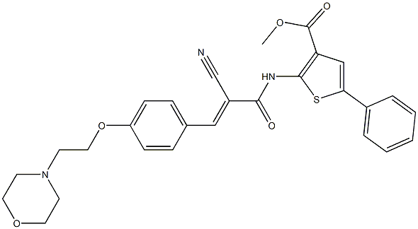 (E)-methyl 2-(2-cyano-3-(4-(2-morpholinoethoxy)phenyl)acrylamido)-5-phenylthiophene-3-carboxylate Struktur