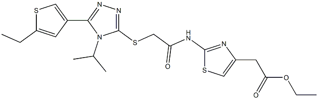 ethyl 2-(2-(2-((5-(5-ethylthiophen-3-yl)-4-isopropyl-4H-1,2,4-triazol-3-yl)thio)acetamido)thiazol-4-yl)acetate Struktur