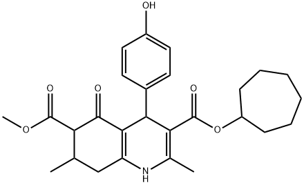 3-cycloheptyl 6-methyl 4-(4-hydroxyphenyl)-2,7-dimethyl-5-oxo-1,4,5,6,7,8-hexahydroquinoline-3,6-dicarboxylate Struktur