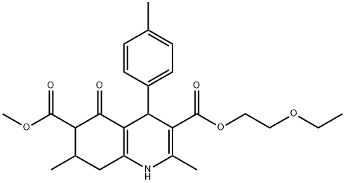 3-(2-ethoxyethyl) 6-methyl 2,7-dimethyl-5-oxo-4-(p-tolyl)-1,4,5,6,7,8-hexahydroquinoline-3,6-dicarboxylate Struktur