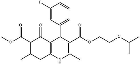 3-(2-isopropoxyethyl) 6-methyl 4-(3-fluorophenyl)-2,7-dimethyl-5-oxo-1,4,5,6,7,8-hexahydroquinoline-3,6-dicarboxylate Struktur