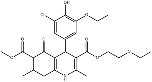 3-(2-(ethylthio)ethyl) 6-methyl 4-(3-chloro-5-ethoxy-4-hydroxyphenyl)-2,7-dimethyl-5-oxo-1,4,5,6,7,8-hexahydroquinoline-3,6-dicarboxylate Struktur