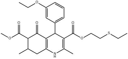 3-(2-(ethylthio)ethyl) 6-methyl 4-(3-ethoxyphenyl)-2,7-dimethyl-5-oxo-1,4,5,6,7,8-hexahydroquinoline-3,6-dicarboxylate Struktur