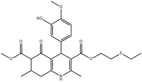 3-(2-(ethylthio)ethyl) 6-methyl 4-(3-hydroxy-4-methoxyphenyl)-2,7-dimethyl-5-oxo-1,4,5,6,7,8-hexahydroquinoline-3,6-dicarboxylate Struktur