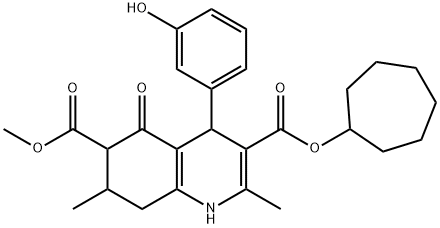 3-cycloheptyl 6-methyl 4-(3-hydroxyphenyl)-2,7-dimethyl-5-oxo-1,4,5,6,7,8-hexahydroquinoline-3,6-dicarboxylate Struktur