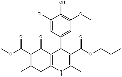 6-methyl 3-propyl 4-(3-chloro-4-hydroxy-5-methoxyphenyl)-2,7-dimethyl-5-oxo-1,4,5,6,7,8-hexahydroquinoline-3,6-dicarboxylate Struktur