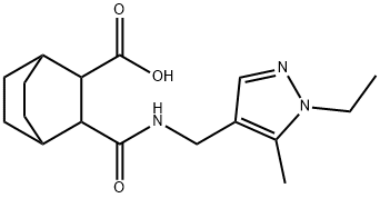 3-(((1-ethyl-5-methyl-1H-pyrazol-4-yl)methyl)carbamoyl)bicyclo[2.2.2]octane-2-carboxylic acid Struktur