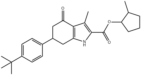 2-methylcyclopentyl 6-(4-(tert-butyl)phenyl)-3-methyl-4-oxo-4,5,6,7-tetrahydro-1H-indole-2-carboxylate Struktur