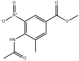 4-Acetylamino-3-methyl-5-nitro-benzoic acid methyl ester Struktur