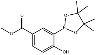 4-Hydroxy-3-(4,4,5,5-tetramethyl-[1,3,2]dioxaborolan-2-yl)-benzoic acid methyl ester Struktur