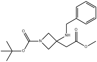 tert-butyl 3-(benzylamino)-3-(2-methoxy-2-oxoethyl)azetidine-1-carboxylate Struktur