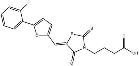 4-{5-[5-(2-Fluoro-phenyl)-furan-2-ylmethylene]-4-oxo-2-thioxo-thiazolidin-3-yl}-butyric acid Struktur