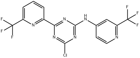 4-chloro-6-(6-(trifluoromethyl)pyridin-2-yl)-N-(2-(trifluoromethyl)pyridin-4-yl)-1,3,5-triazin-2-amine Struktur