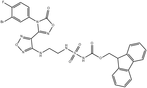 Carbamic acid, N-[[[2-[[4-[4-(3-bromo-4-fluorophenyl)-4,5-dihydro-5-oxo-1,2,4-oxadiazol-3-yl]-1,2,5-oxadiazol-3-yl]amino]ethyl]amino]sulfonyl]-, 9H-fluoren-9-ylmethyl ester Struktur