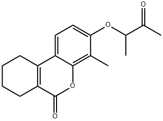 4-methyl-3-(1-methyl-2-oxopropoxy)-7,8,9,10-tetrahydro-6H-benzo[c]chromen-6-one Struktur