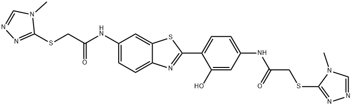 N-(2-(2-hydroxy-4-(2-((4-methyl-4H-1,2,4-triazol-3-yl)thio)acetamido)phenyl)benzo[d]thiazol-6-yl)-2-((4-methyl-4H-1,2,4-triazol-3-yl)thio)acetamide Struktur