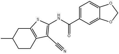 N-(3-cyano-6-methyl-4,5,6,7-tetrahydro-1-benzothiophen-2-yl)-1,3-benzodioxole-5-carboxamide Struktur