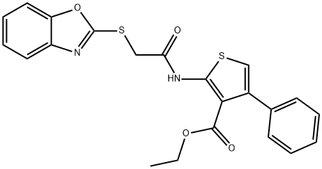 ethyl 2-{[(1,3-benzoxazol-2-ylsulfanyl)acetyl]amino}-4-phenylthiophene-3-carboxylate Struktur