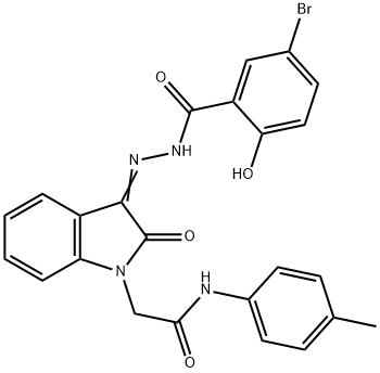 2-[(3E)-3-{2-[(5-bromo-2-hydroxyphenyl)carbonyl]hydrazinylidene}-2-oxo-2,3-dihydro-1H-indol-1-yl]-N-(4-methylphenyl)acetamide Struktur