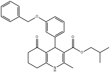 2-methylpropyl 4-[3-(benzyloxy)phenyl]-2-methyl-5-oxo-1,4,5,6,7,8-hexahydroquinoline-3-carboxylate Struktur